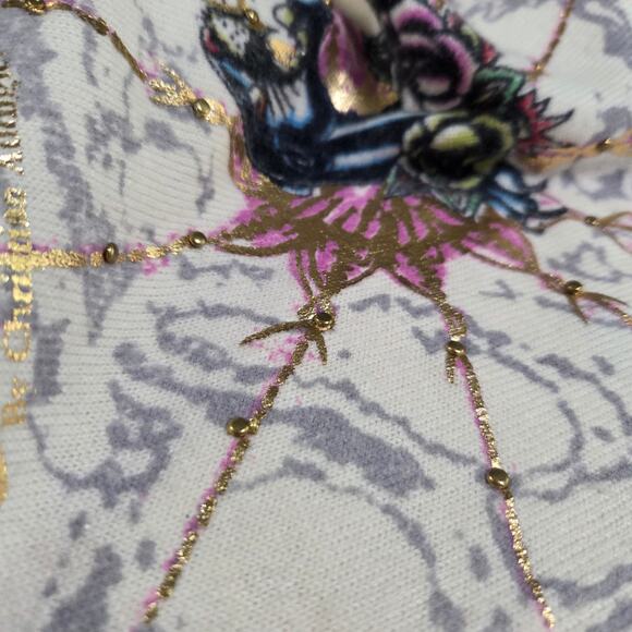 Ed Hardy by Christian Audigier Y2K Born Free Panther Cream Wool Scarf Wrap NEW - Picture 8 of 8